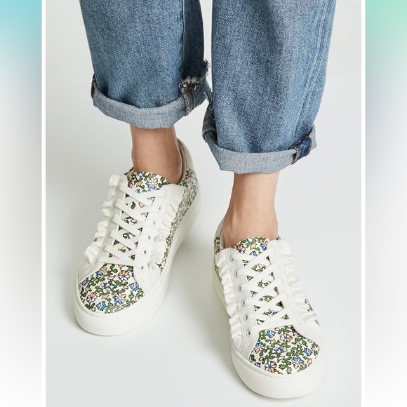 NEW Tory Burch Sport Women's Ruffle Sneakers, Wild Pansy/New Ivory, Floral -11 - Picture 2 of 5